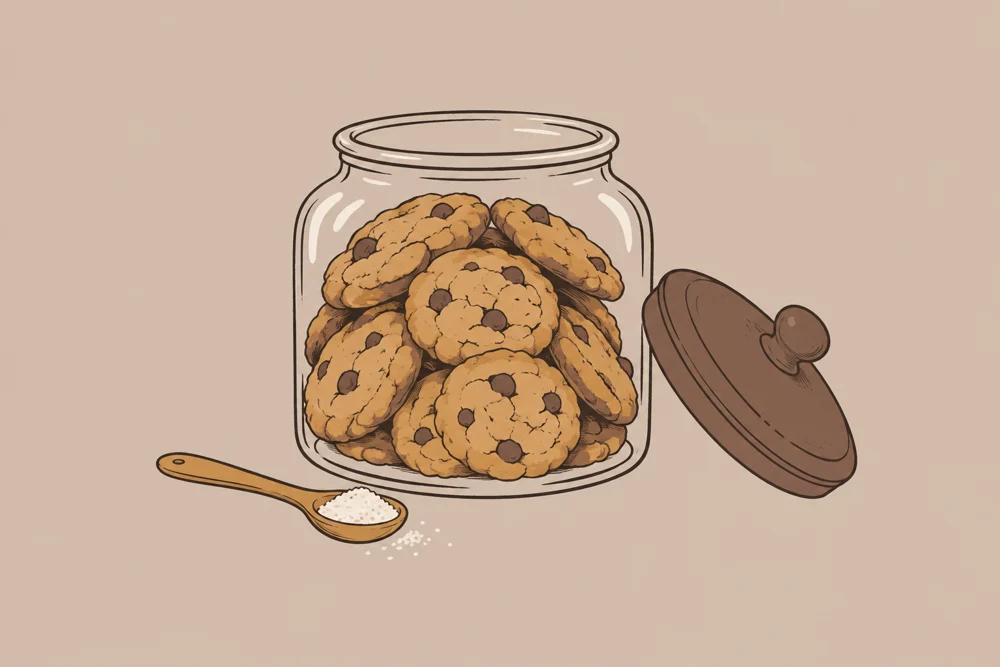 Illustration of a jar of cookies beside a spoon of sugar