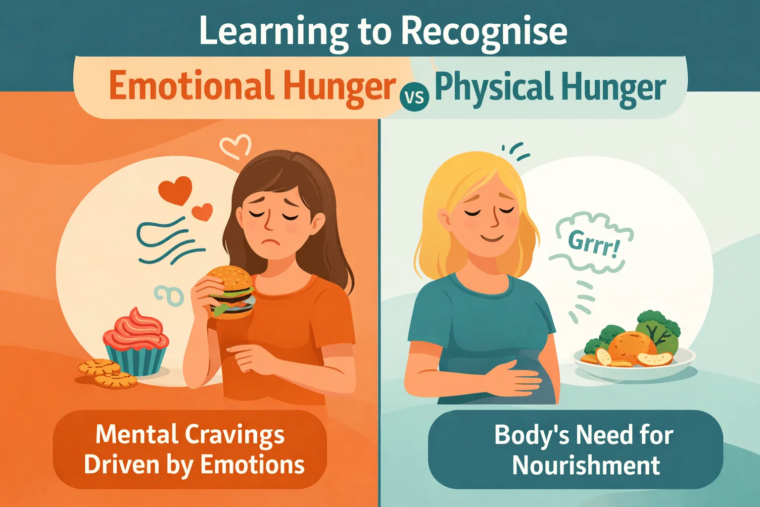 Learning to recognize emotional hunger vs physical hunger and how emotional eating can trigger cravings for carb-heavy comfort foods