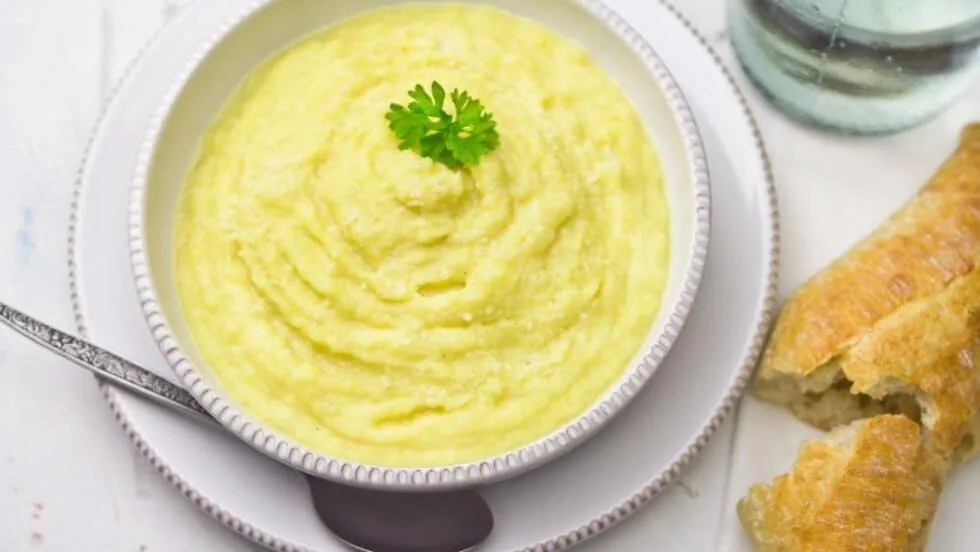 Cream of celery soup, puréed smooth and garnished with parsley